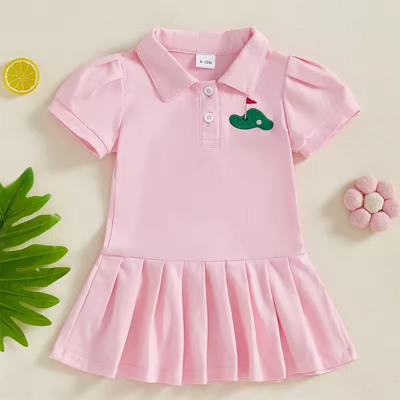 2024-12-20 Lioraitiin 6M-4Y Toddler Baby Girl Golf Outfit Short Sleeve Dress Pleated Drop Waist Summer Dresses